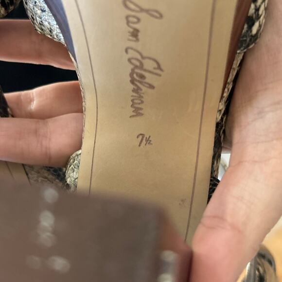 Sam Edelman Rain White Snakeskin Print Stacked Brown "Wood" Platform Heel - Picture 8 of 9